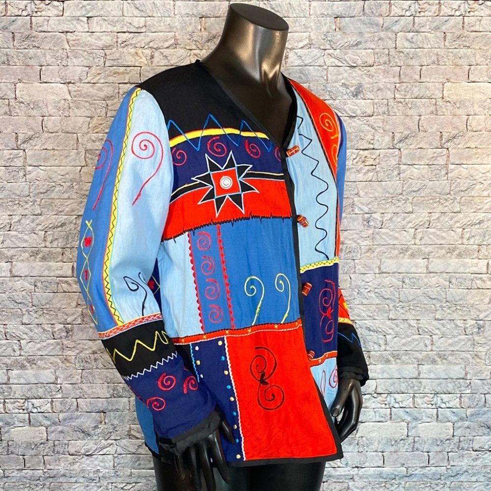 Indigo Moon Patchwork Jacket Oversized Size Mediu… - image 4